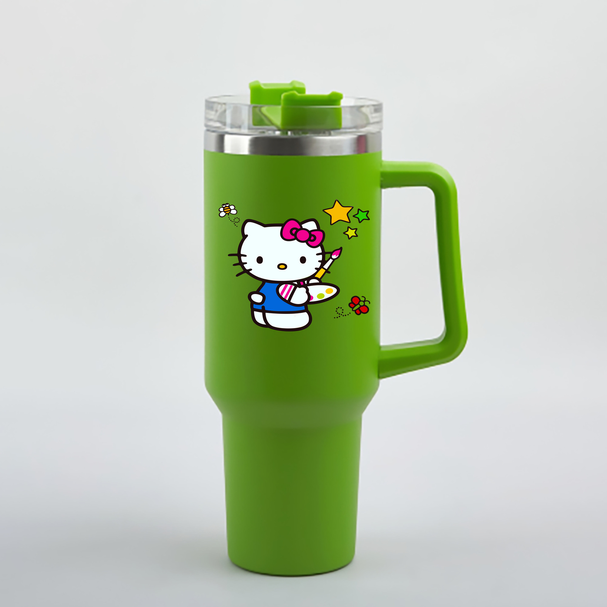 （画像用） Hello Kitty ハローキティ 1200mL車用タンブラー - クリスタルステッカー（プラスチックストロー付き）